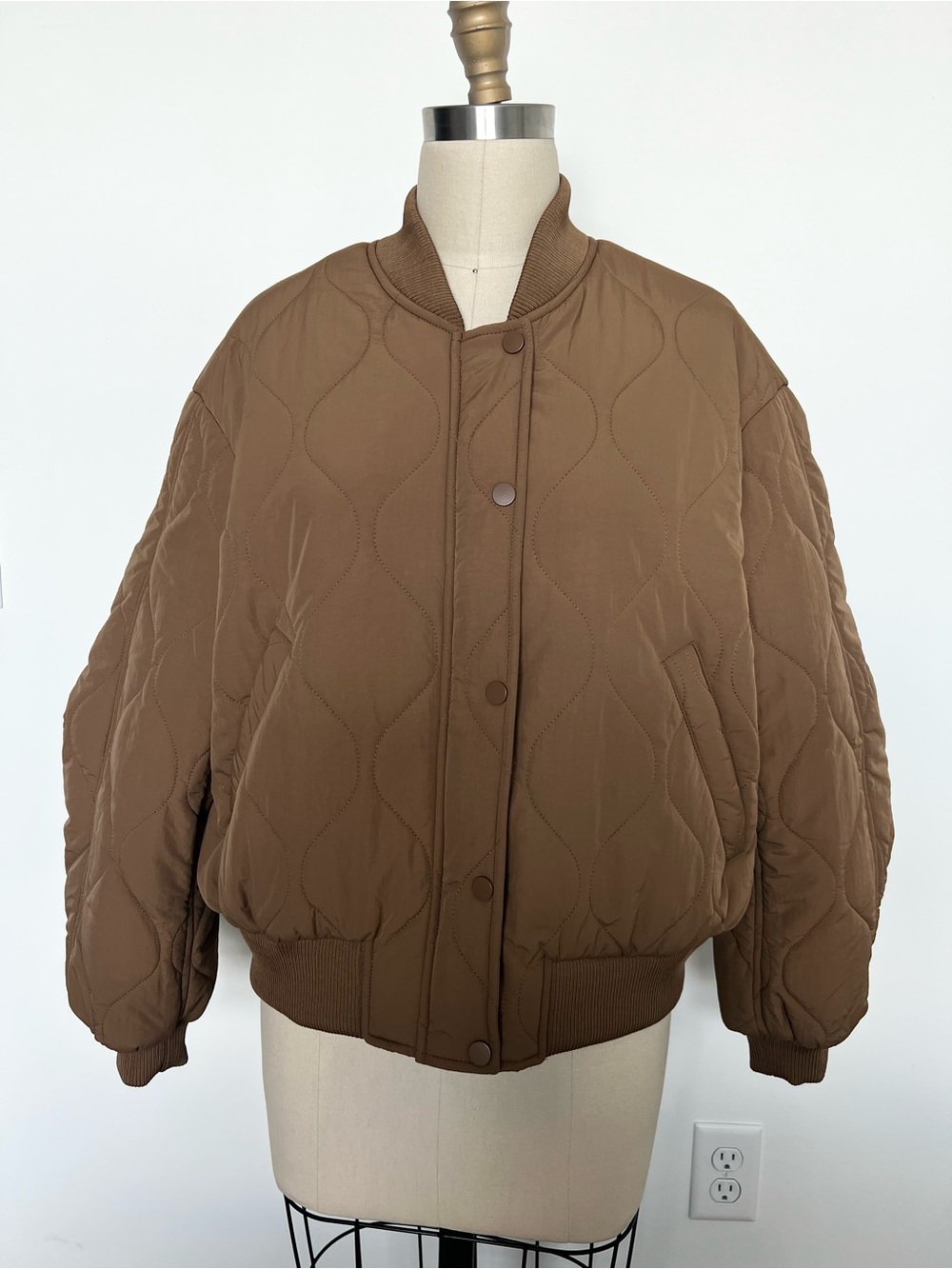 Blank NYC Quilted Bomber Puffer Jacket in Brown